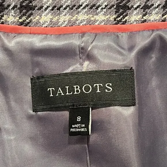 Talbots Herringbone Plaid Double Breasted Blazer Academia Career Preppy Size 8 - Picture 8 of 16